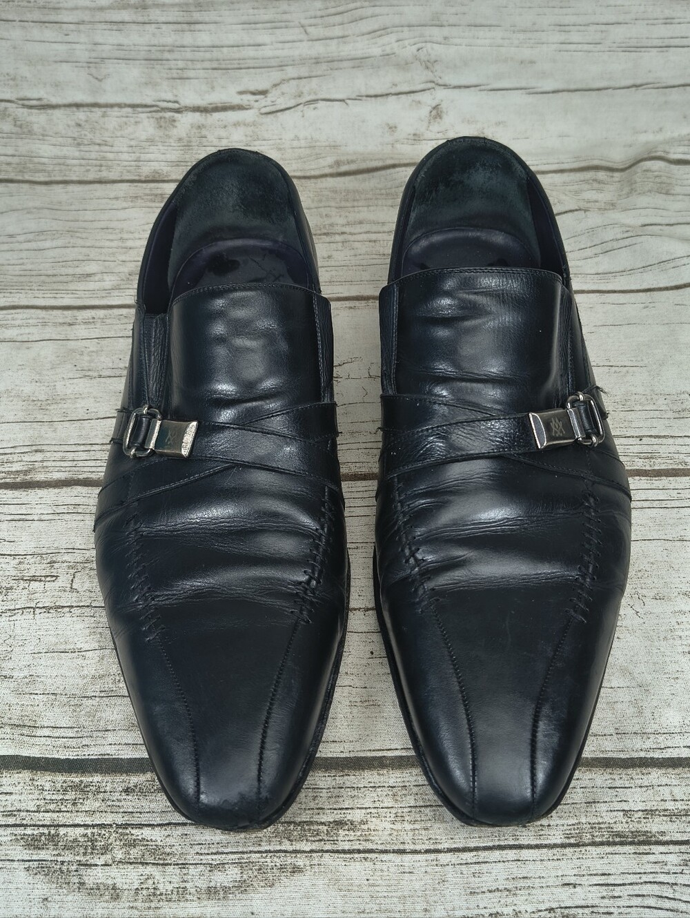 Mezlan Black Leather Slip On Loafers Men Size 11.5